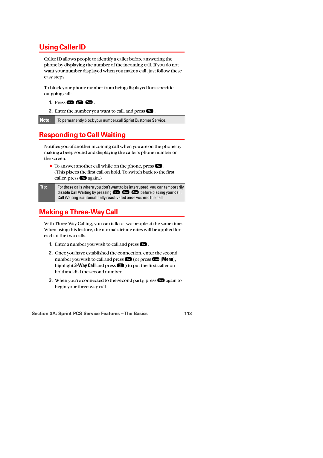 Audiovox PM-8920 manual Using Caller ID, Responding to Call Waiting, Making a Three-Way Call 