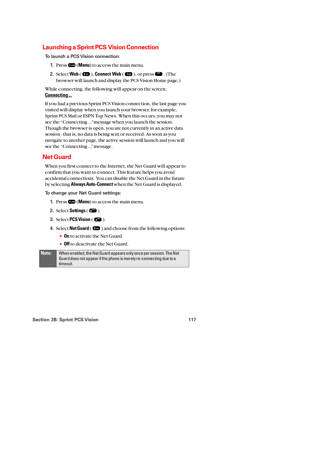 Audiovox PM-8920 manual Launching a Sprint PCS Vision Connection, Connecting, To launch a PCS Vision connection 