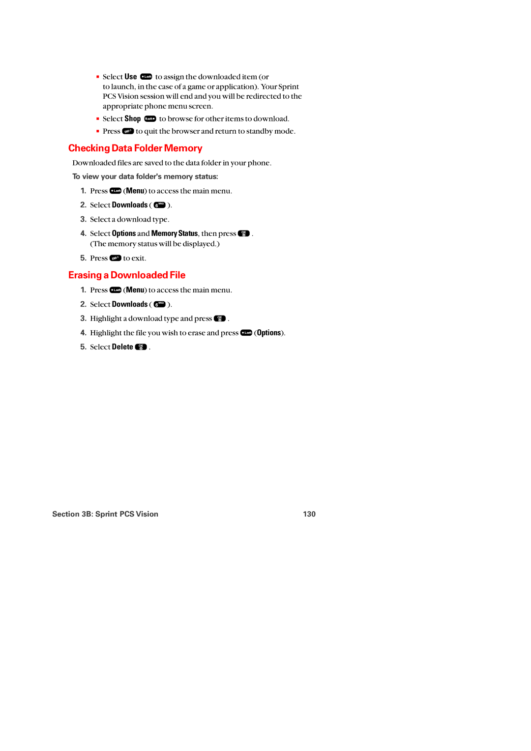 Audiovox PM-8920 manual Checking Data Folder Memory, Erasing a Downloaded File, To view your data folders memory status 