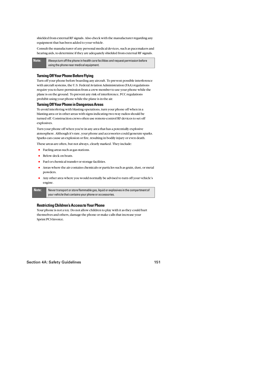 Audiovox PM-8920 Turning Off Your Phone Before Flying, Turning Off Your Phone in Dangerous Areas, Safety Guidelines 151 