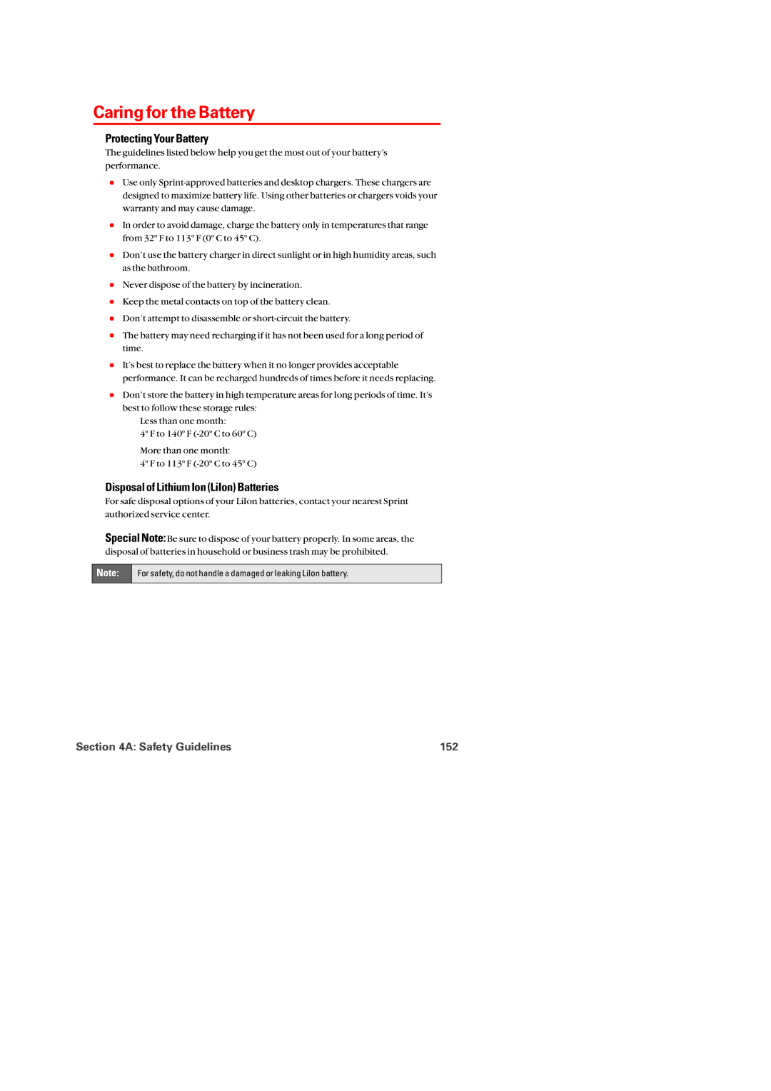 Audiovox PM-8920 manual Caring for the Battery, Protecting Your Battery, Disposal of Lithium Ion LiIon Batteries 