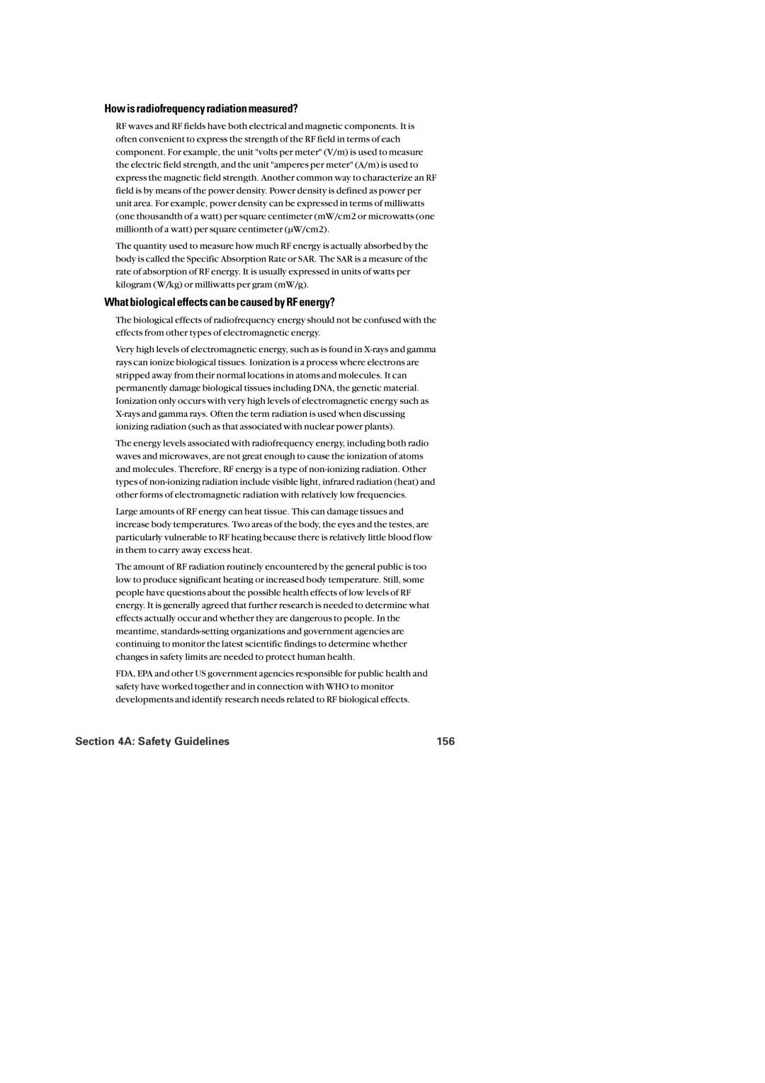 Audiovox PM-8920 manual How is radiofrequency radiation measured?, What biological effects can be caused by RF energy? 