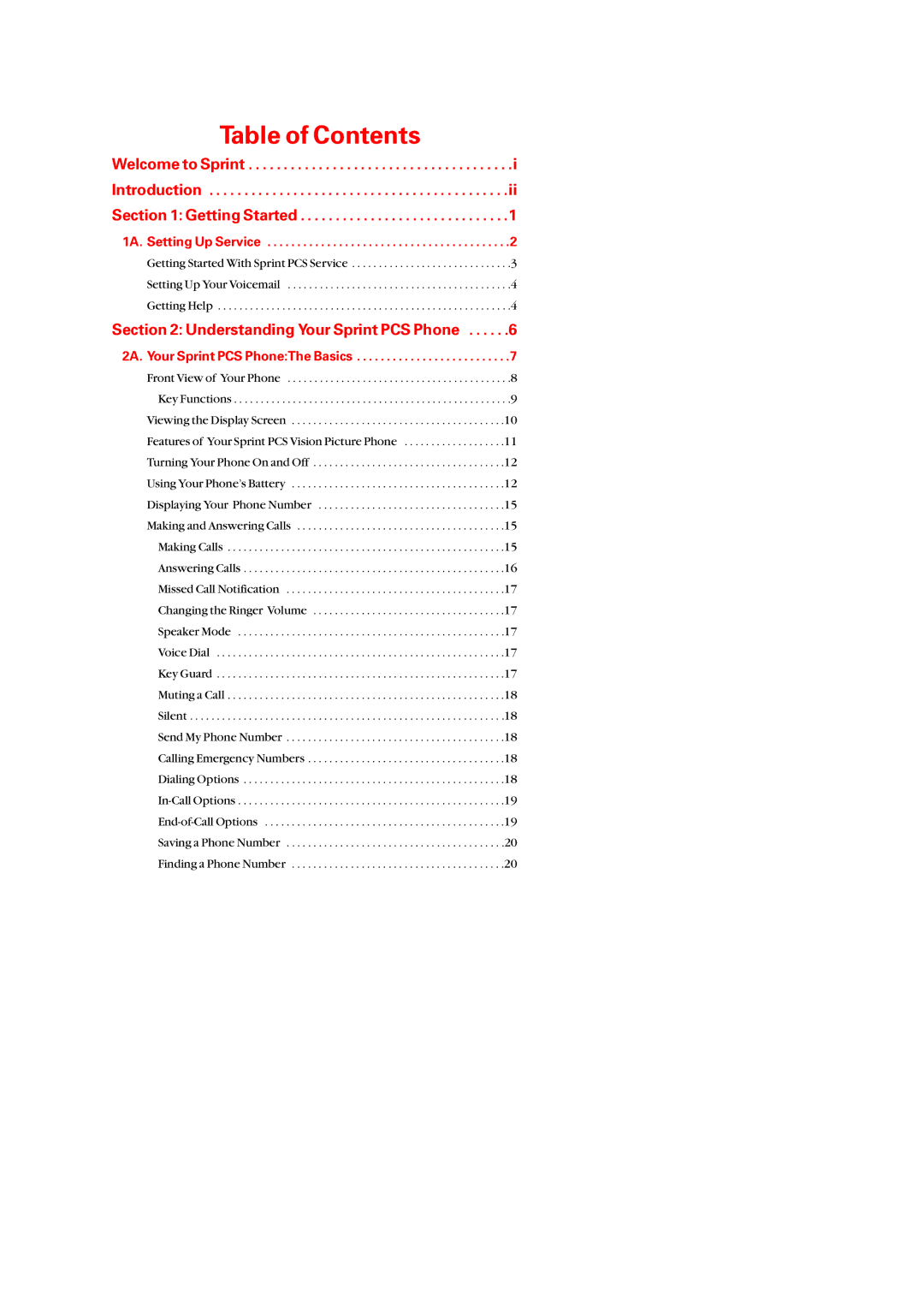 Audiovox PM-8920 manual Table of Contents 