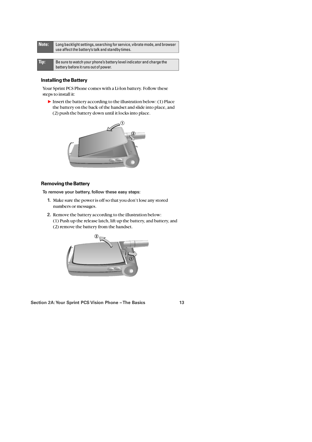 Audiovox PM-8920 manual Installing the Battery, Removing the Battery, To remove your battery, follow these easy steps 