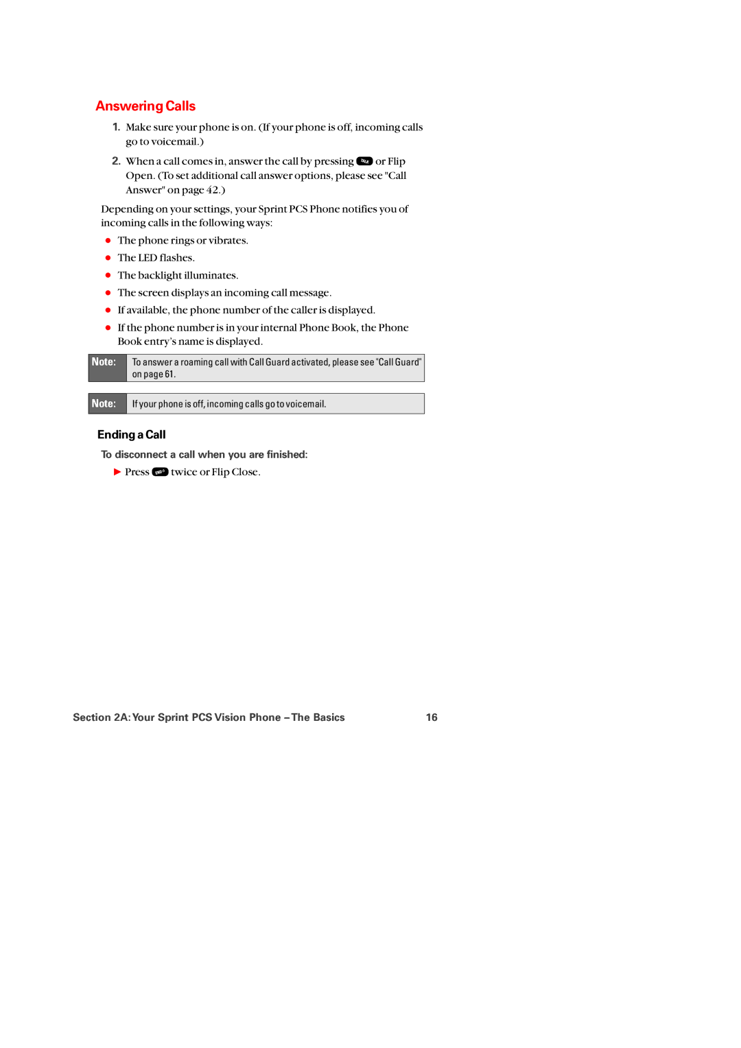 Audiovox PM-8920 manual Answering Calls, Ending a Call, To disconnect a call when you are finished 