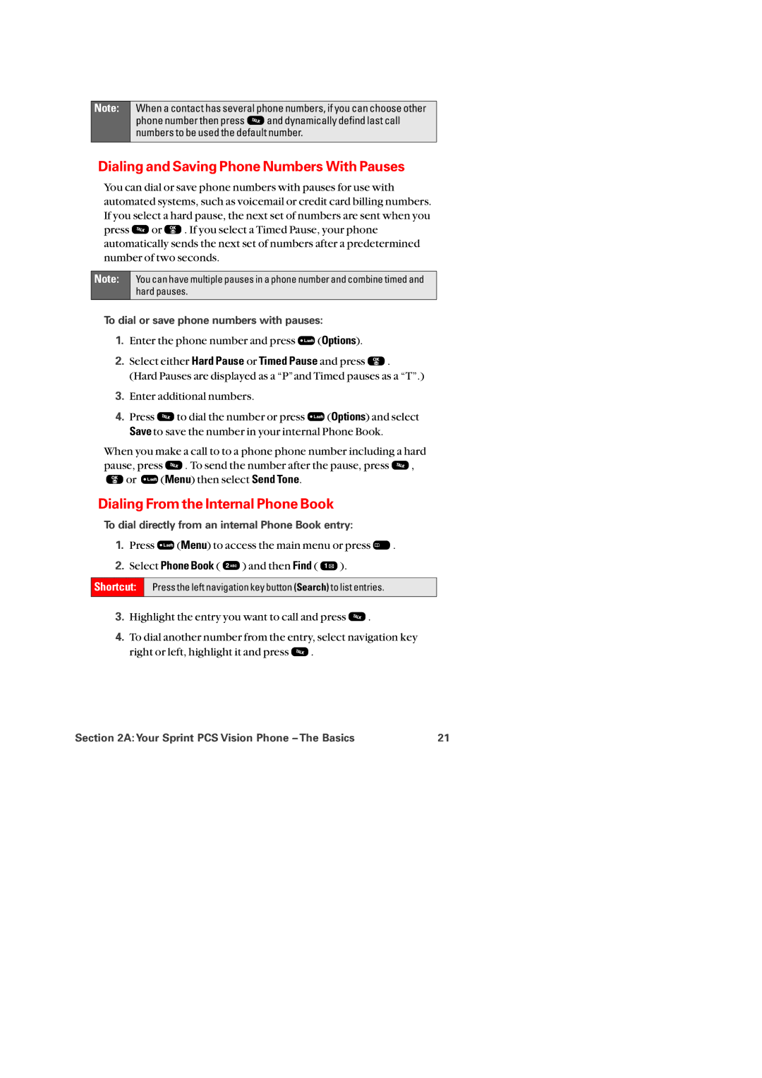 Audiovox PM-8920 manual Dialing and Saving Phone Numbers With Pauses, Dialing From the Internal Phone Book 