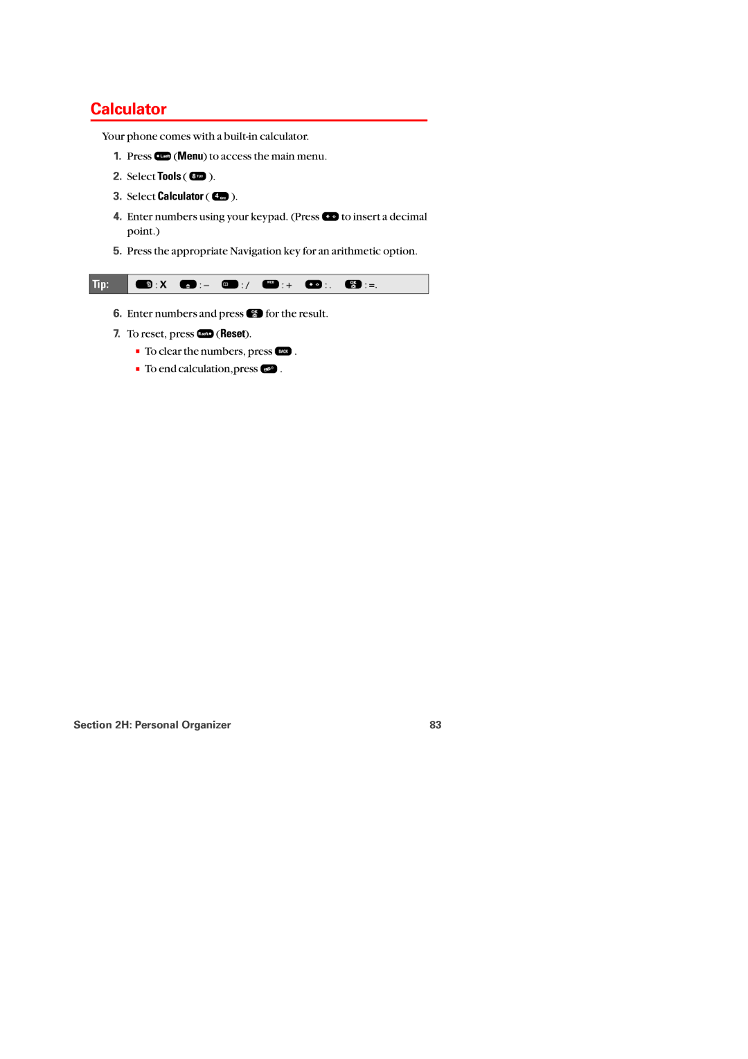 Audiovox PM-8920 manual Calculator 