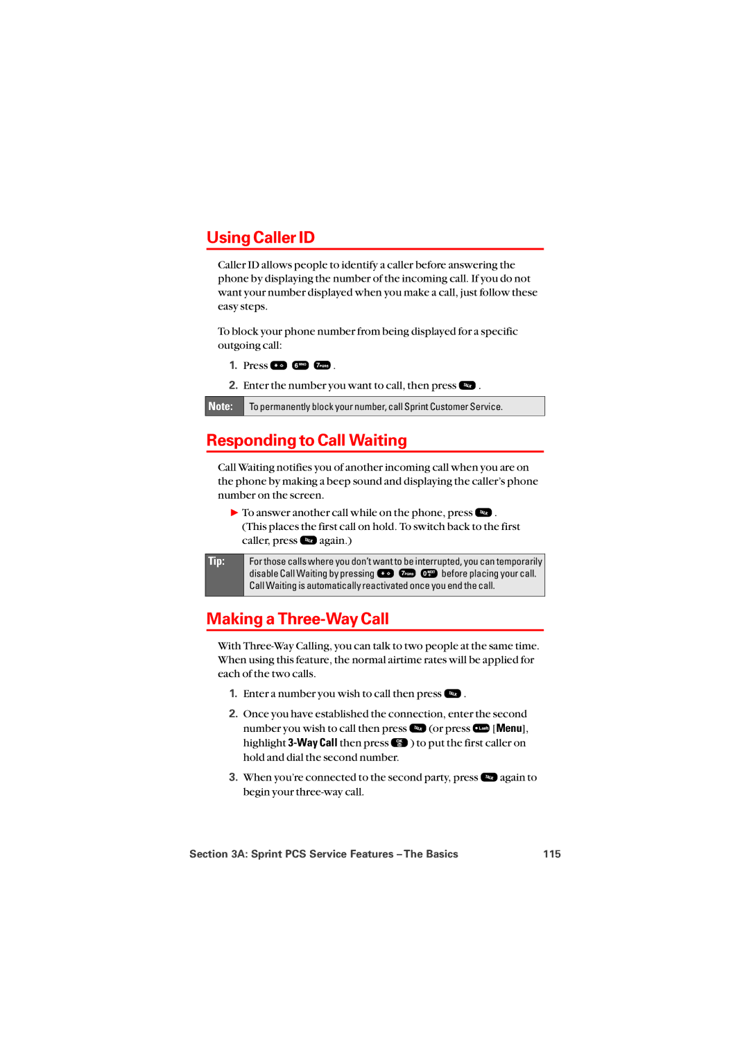 Audiovox PM8912 manual Using Caller ID, Responding to Call Waiting, Making a Three-Way Call 