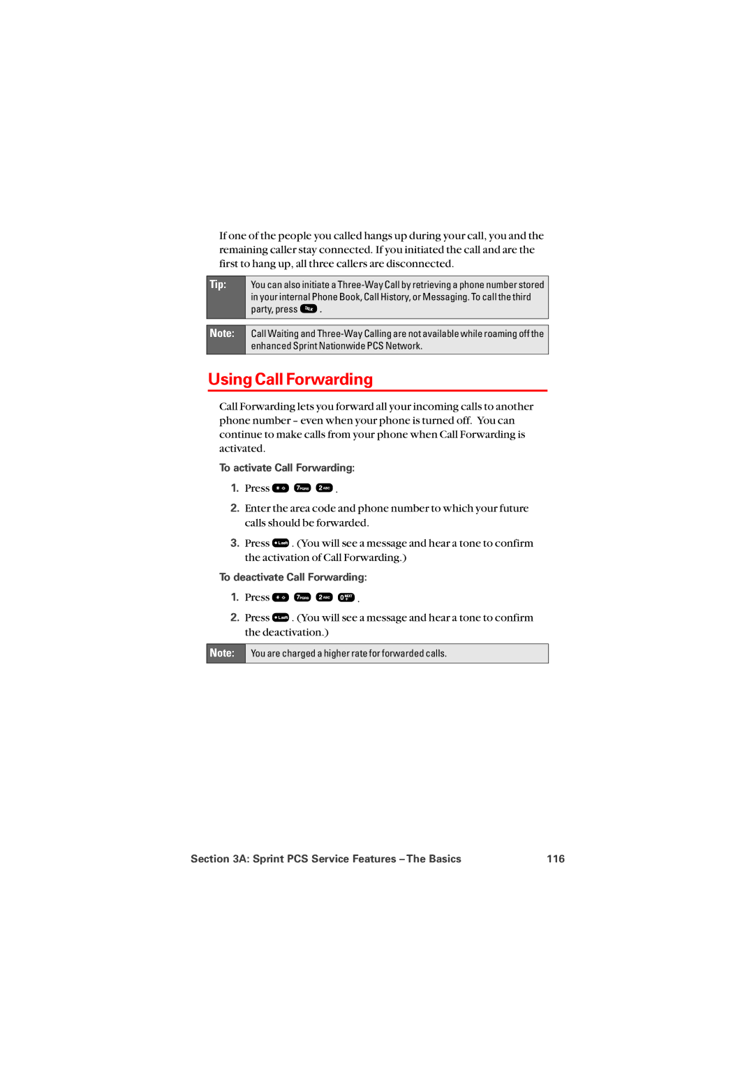 Audiovox PM8912 manual Using Call Forwarding, To activate Call Forwarding, To deactivate Call Forwarding 