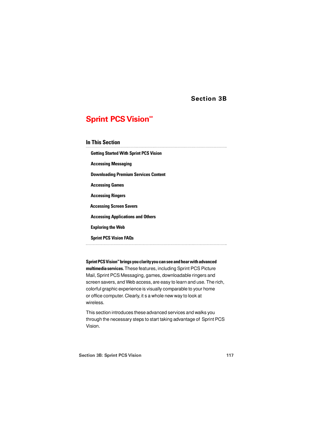 Audiovox PM8912 manual Sprint PCS VisionSM, Sprint PCS Vision 117 