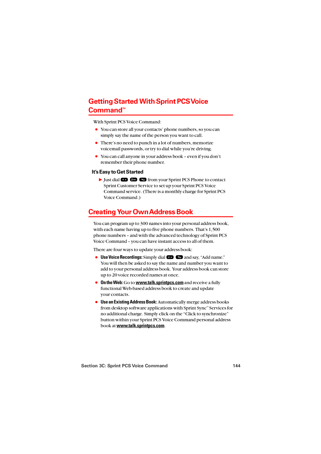 Audiovox PM8912 Getting Started With Sprint PCSVoice CommandTM, Creating Your OwnAddress Book, It’s Easy to Get Started 