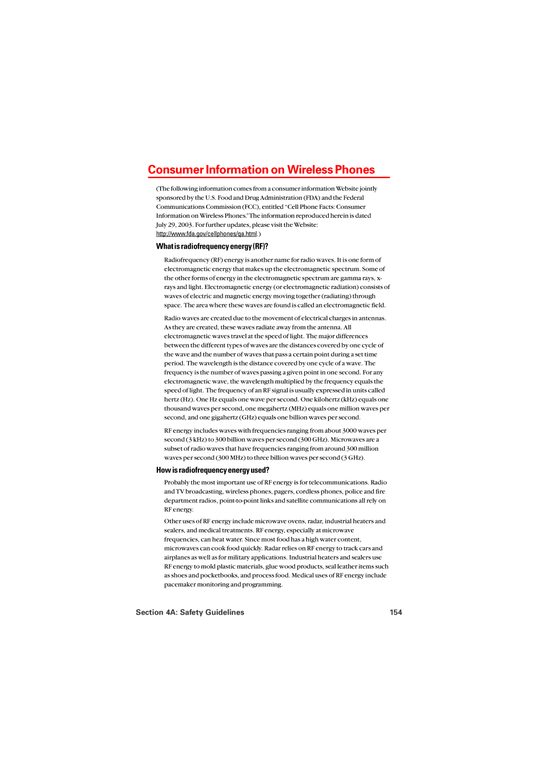 Audiovox PM8912 manual Consumer Information on Wireless Phones, What is radiofrequency energy RF?, Safety Guidelines 154 