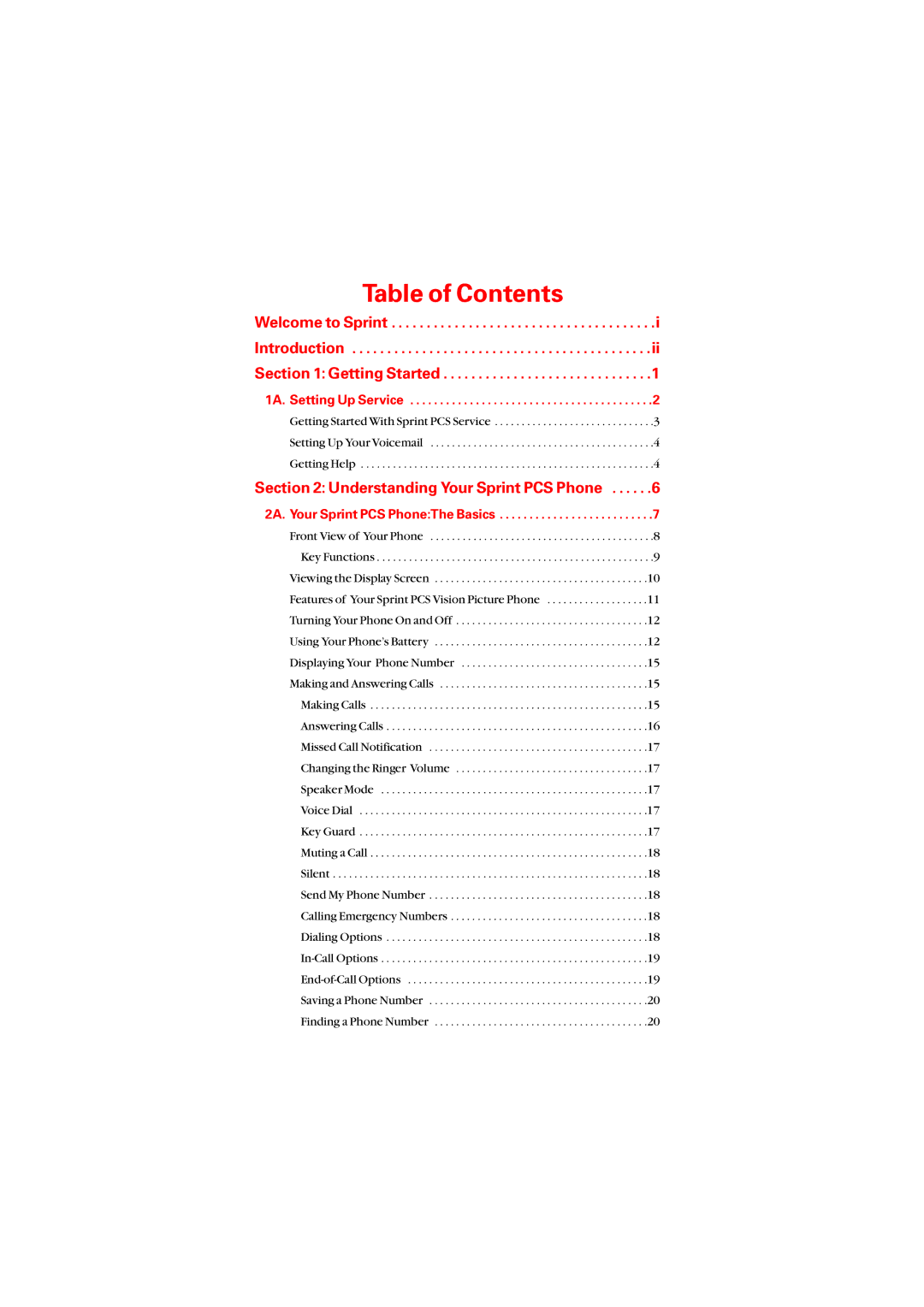 Audiovox PM8912 manual Table of Contents 