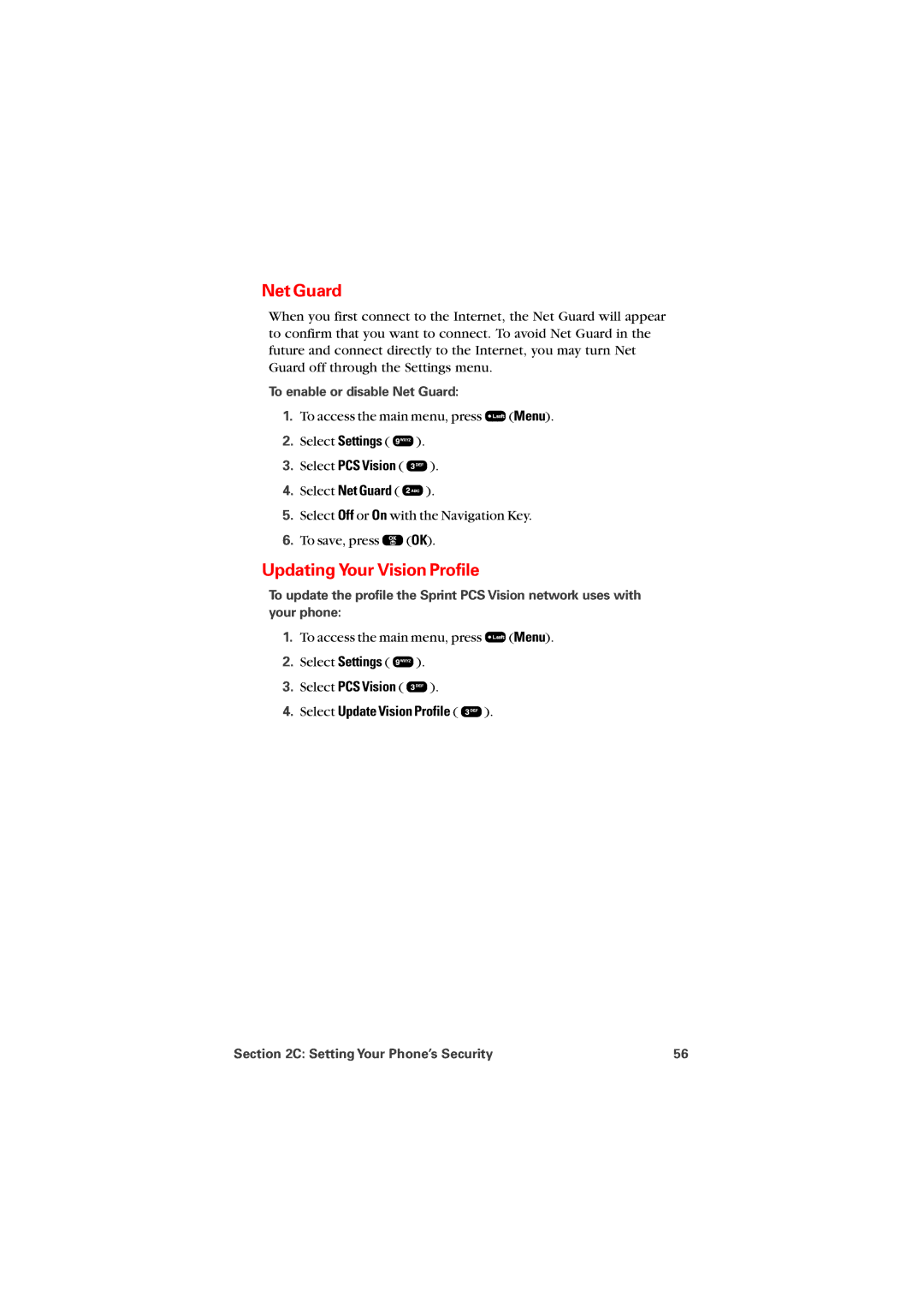 Audiovox PM8912 manual Updating Your Vision Profile, Select Update Vision Profile, To enable or disable Net Guard 