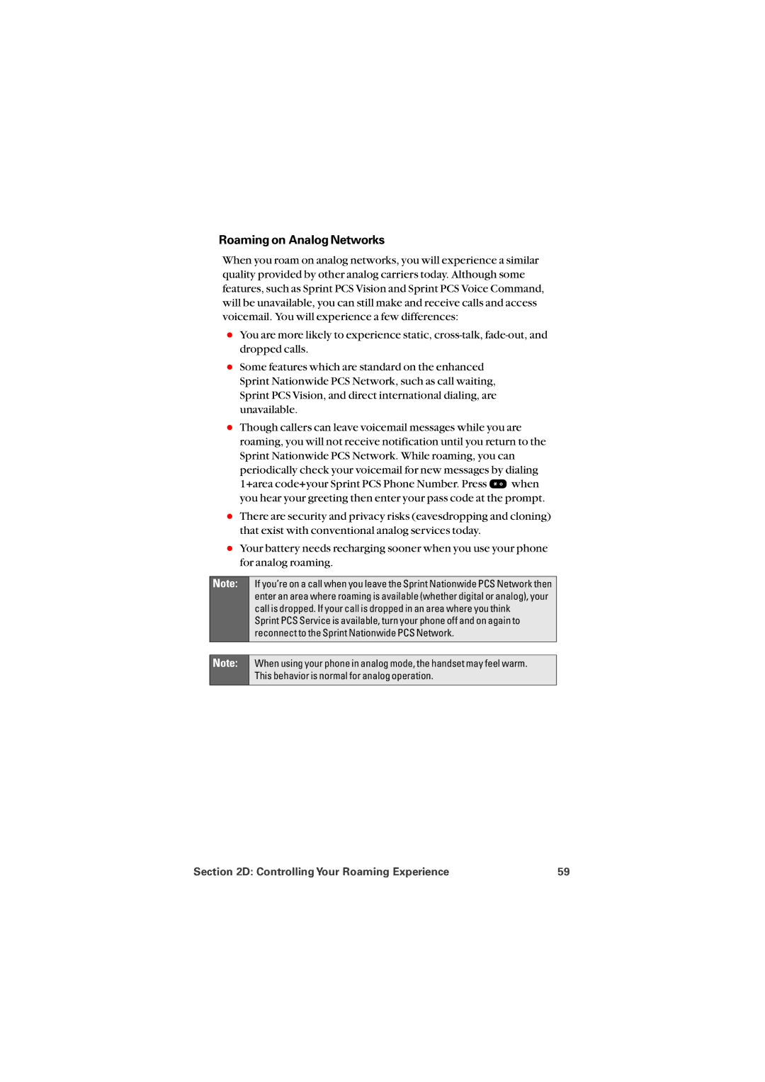 Audiovox PM8912 manual Roaming on Analog Networks 