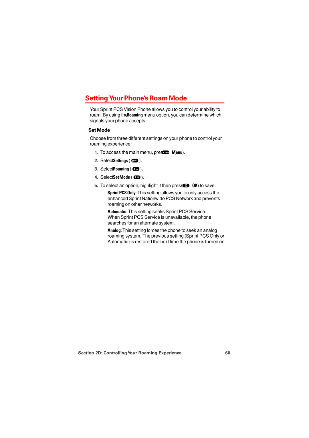 Audiovox PM8912 manual Setting Your Phone’s Roam Mode, Set Mode 