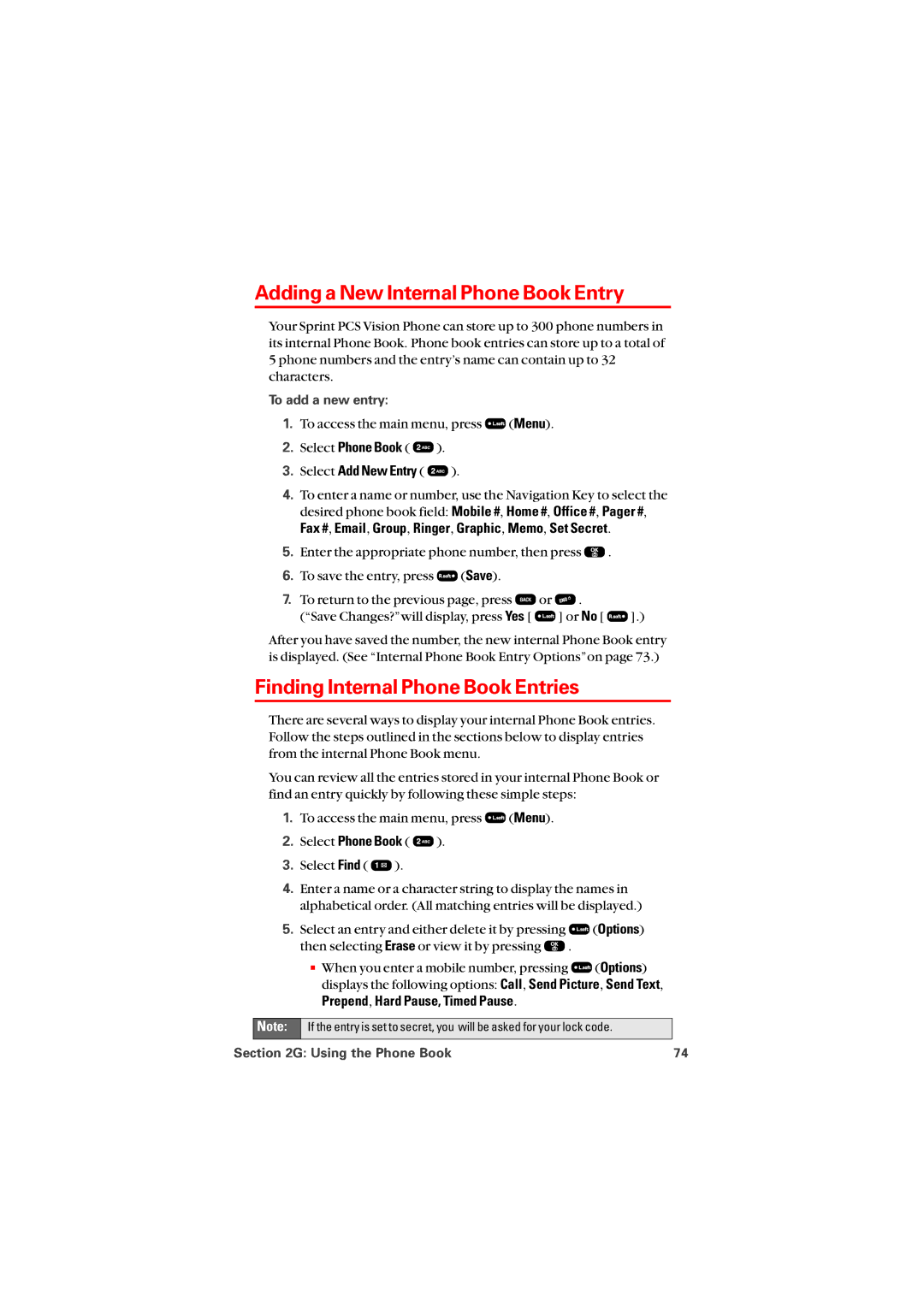 Audiovox PM8912 manual Adding a New Internal Phone Book Entry, Finding Internal Phone Book Entries, Select Add New Entry 