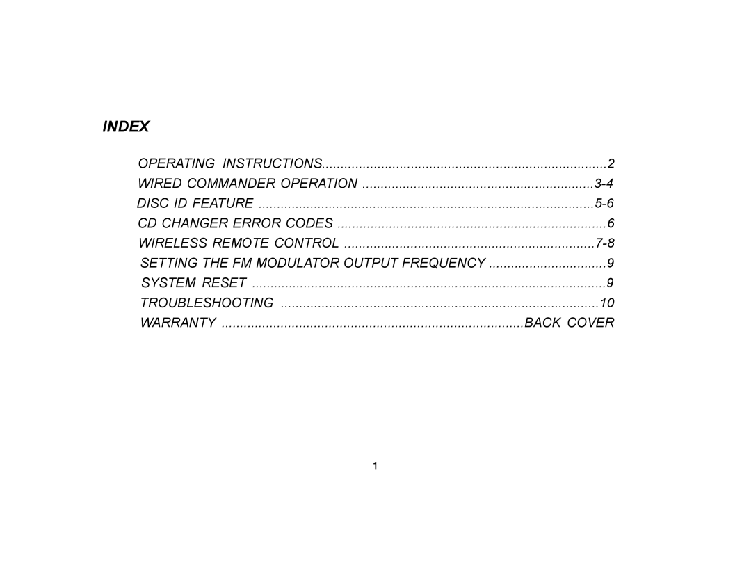 Audiovox PMC-50 owner manual Index 