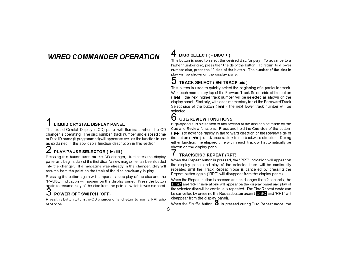 Audiovox PMC-50 owner manual Wired Commander Operation 