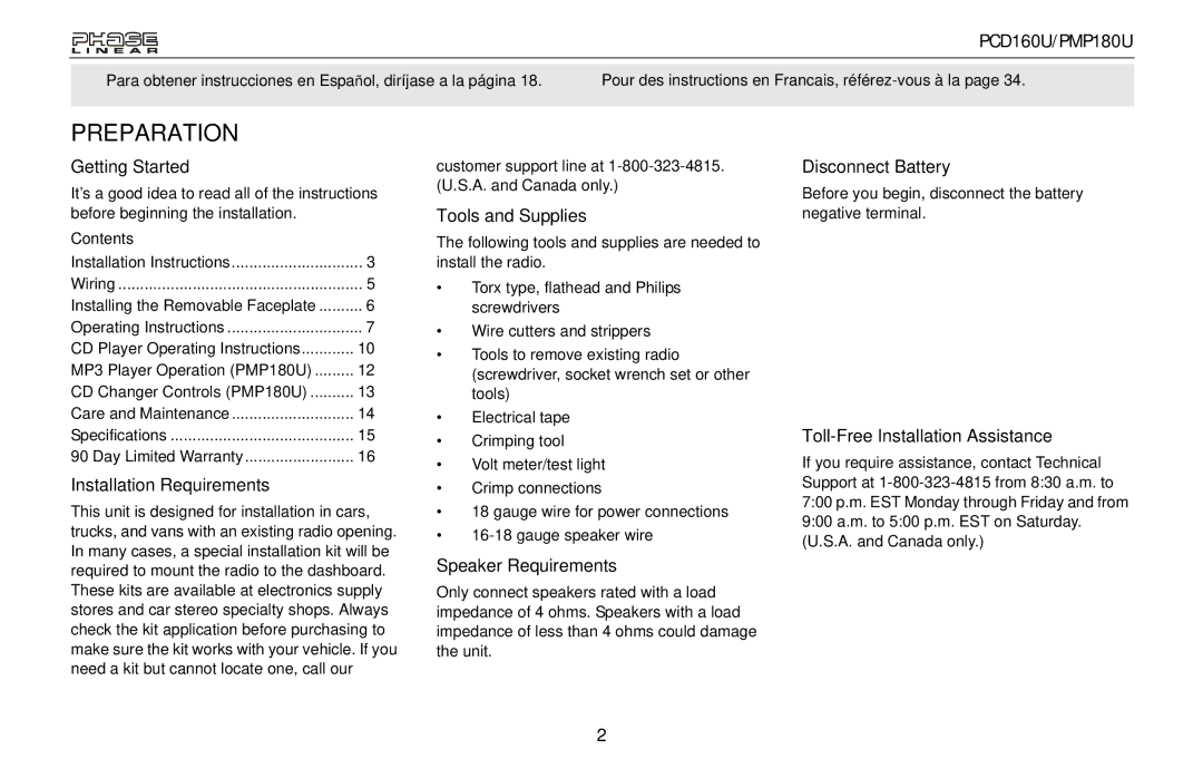 Audiovox PMP180U, PCD160U owner manual Preparation 