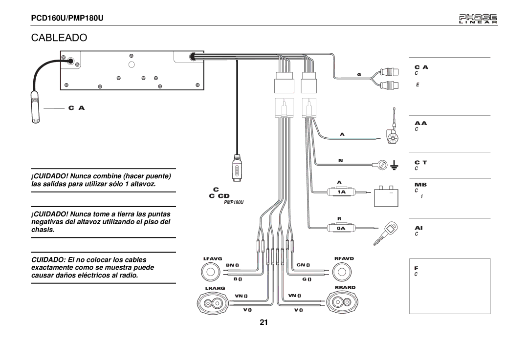 Audiovox PCD160U, PMP180U owner manual Cableado, Conector para del Cambiadiscos de CD 