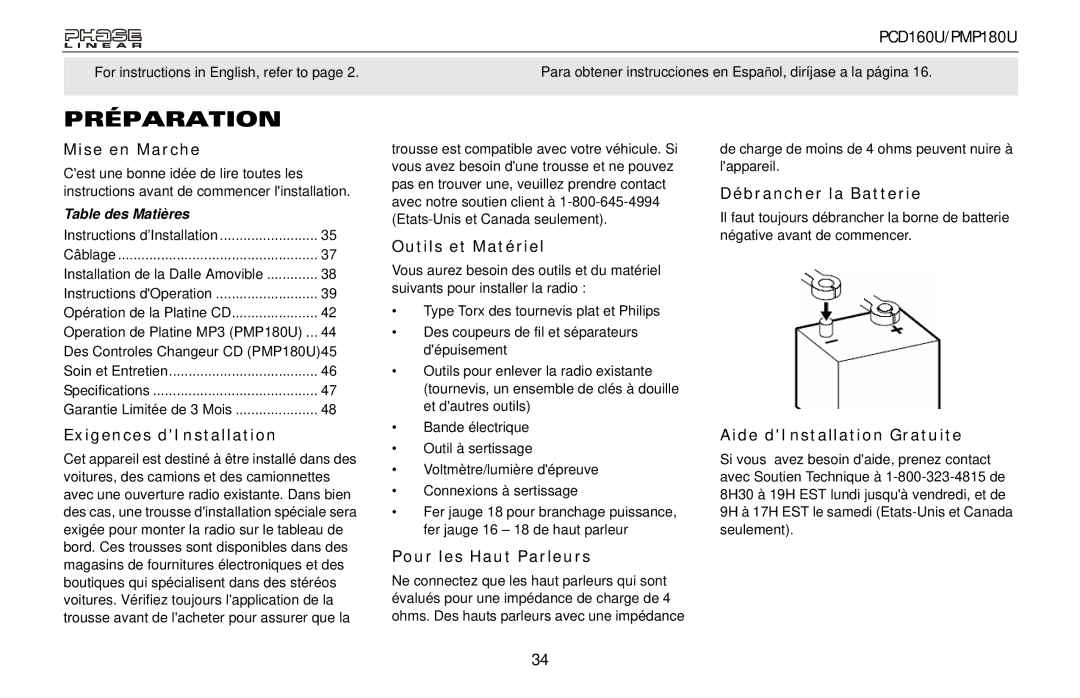 Audiovox PMP180U, PCD160U owner manual Préparation 