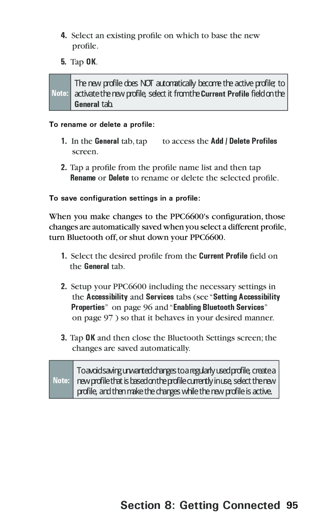 Audiovox PPC 6600 manual To rename or delete a profile 