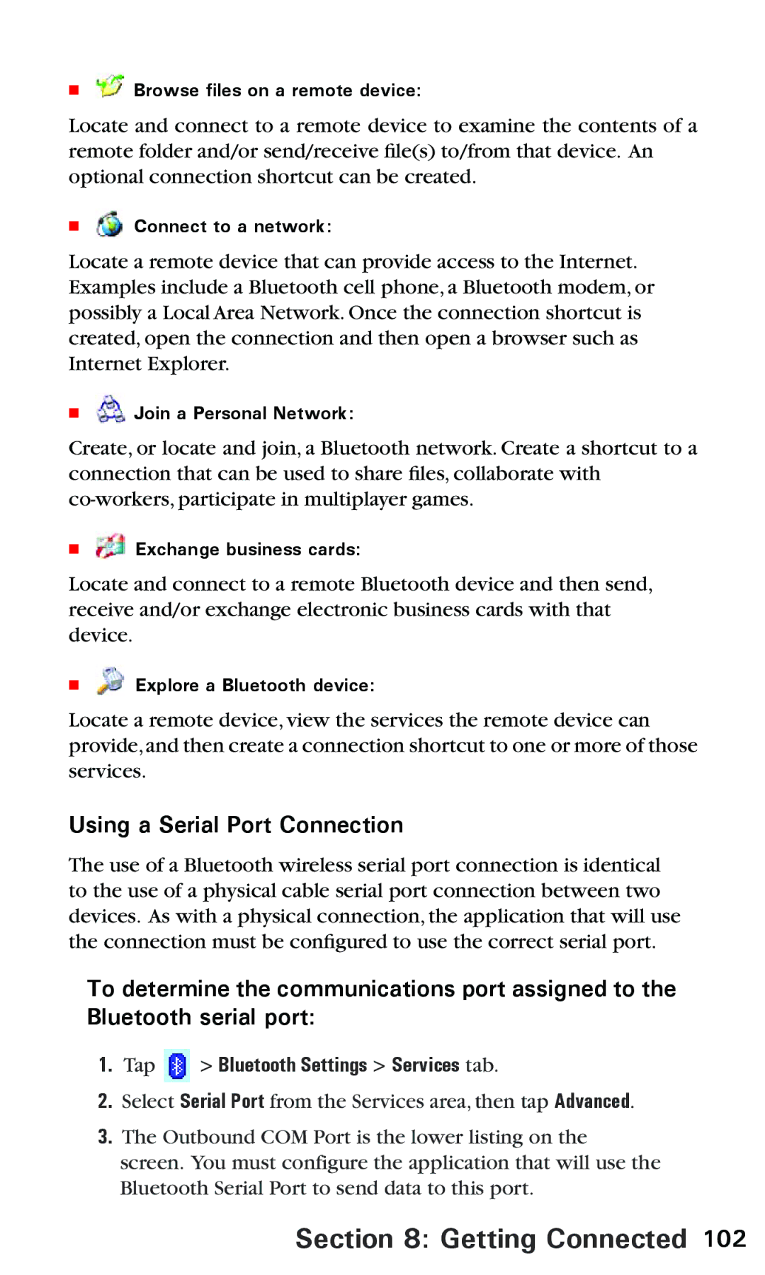 Audiovox PPC 6600 manual Using a Serial Port Connection, Tap Bluetooth Settings Services tab 