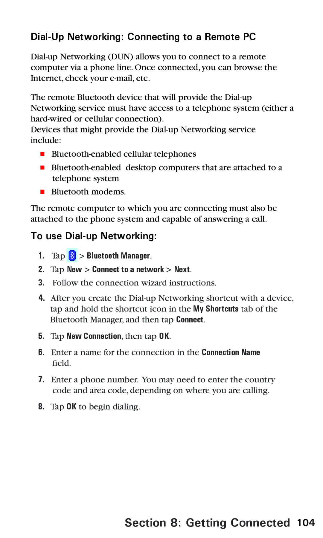 Audiovox PPC 6600 manual Dial-Up Networking Connecting to a Remote PC, To use Dial-up Networking 