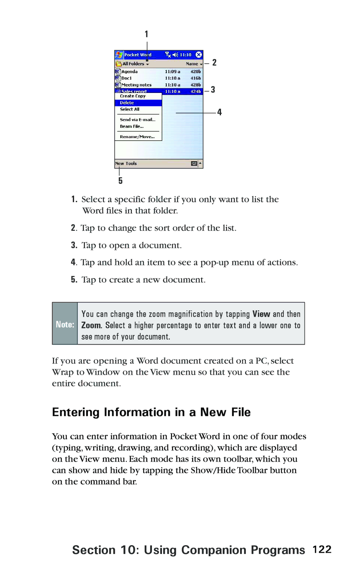 Audiovox PPC 6600 manual Entering Information in a New File 