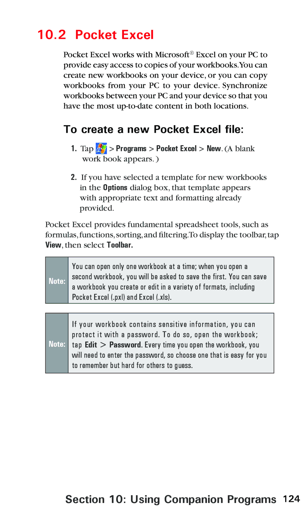 Audiovox PPC 6600 manual To create a new Pocket Excel file 