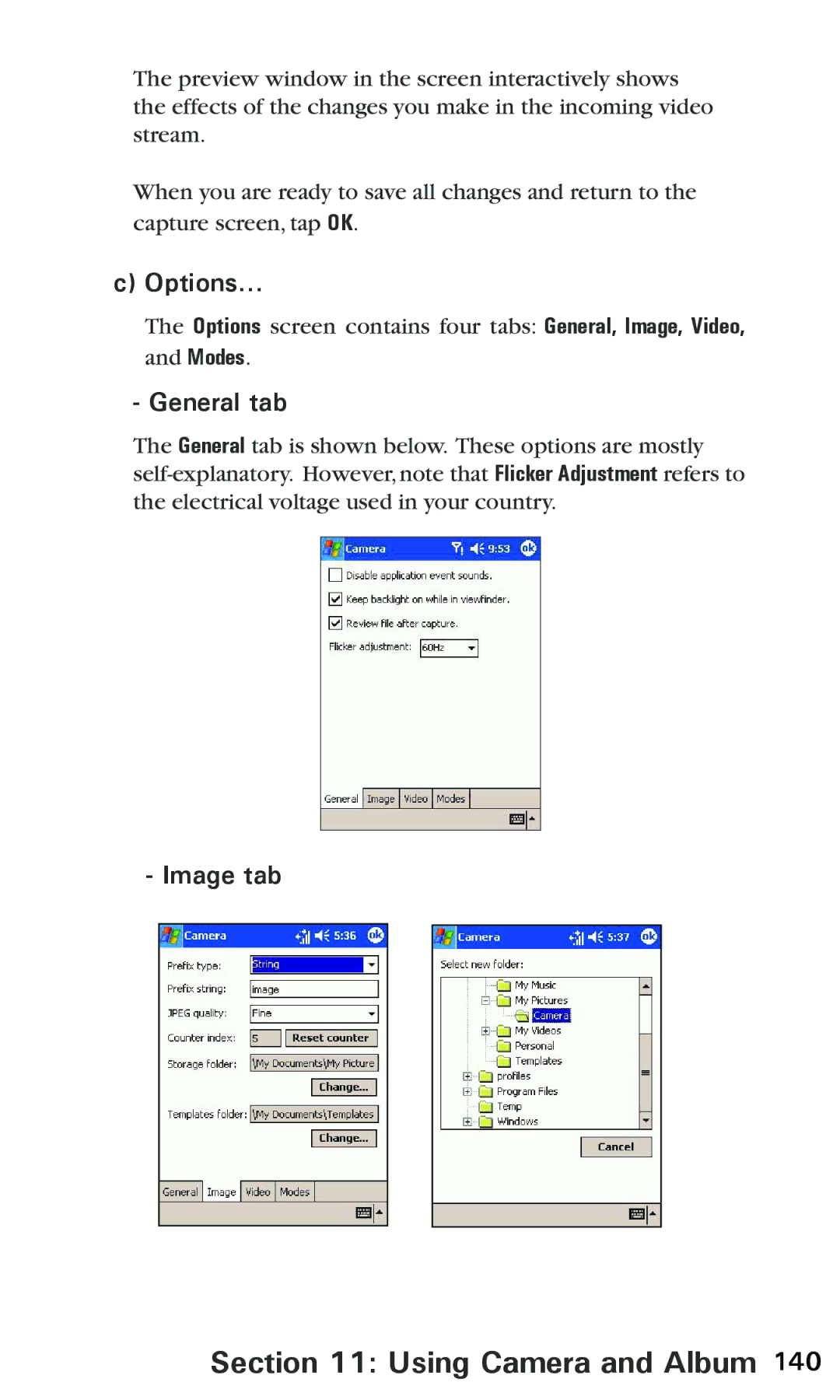 Audiovox PPC 6600 manual Options, General tab, Image tab 