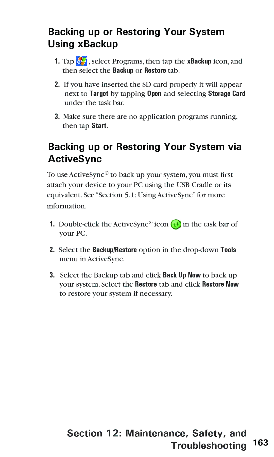 Audiovox PPC 6600 Backing up or Restoring Your System Using xBackup, Backing up or Restoring Your System via ActiveSync 