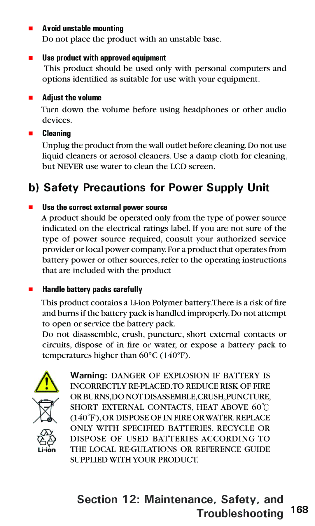 Audiovox PPC 6600 manual Safety Precautions for Power Supply Unit 