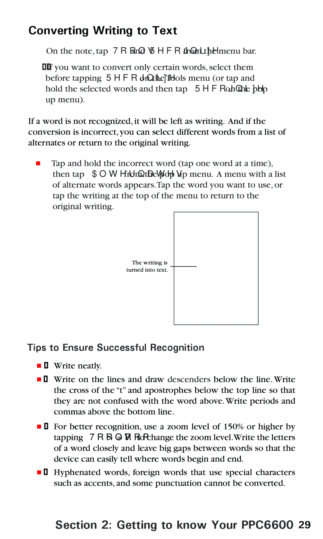 Audiovox PPC 6600 manual Converting Writing to Text, Tips to Ensure Successful Recognition 