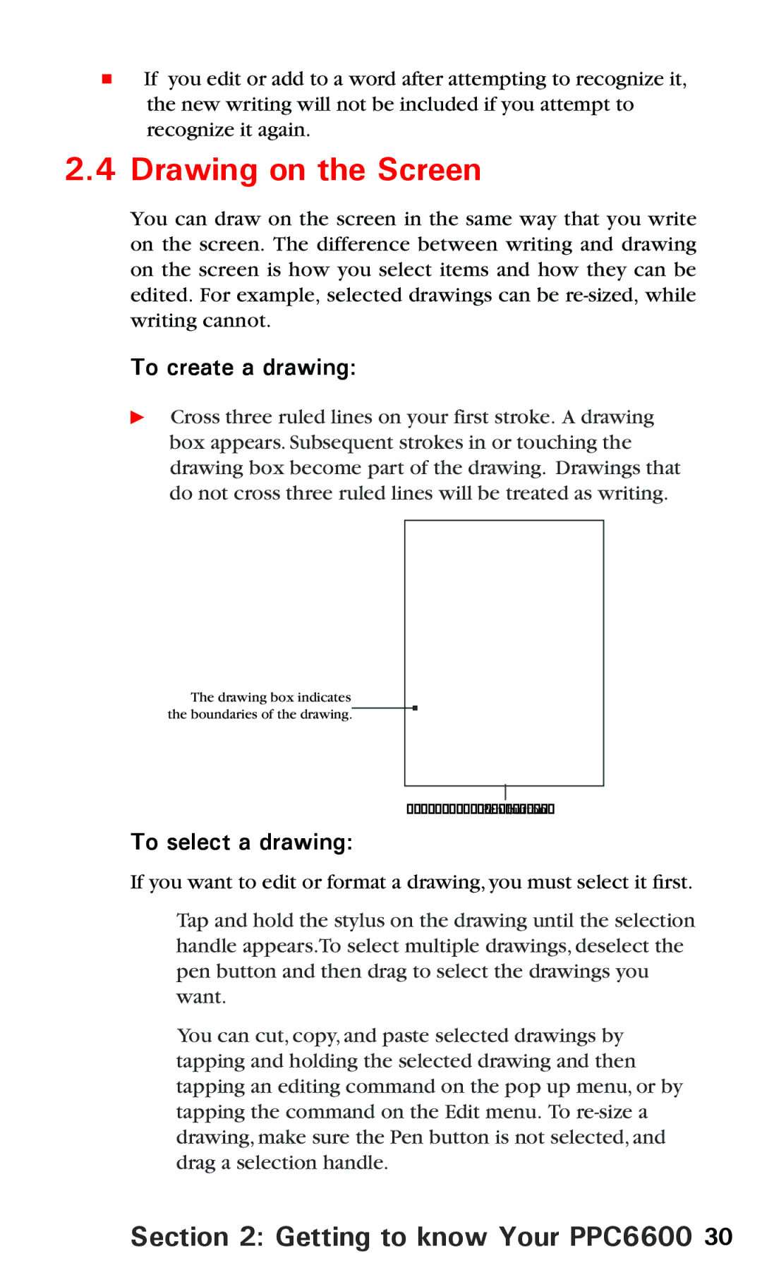 Audiovox PPC 6600 manual Drawing on the Screen, To create a drawing, To select a drawing 