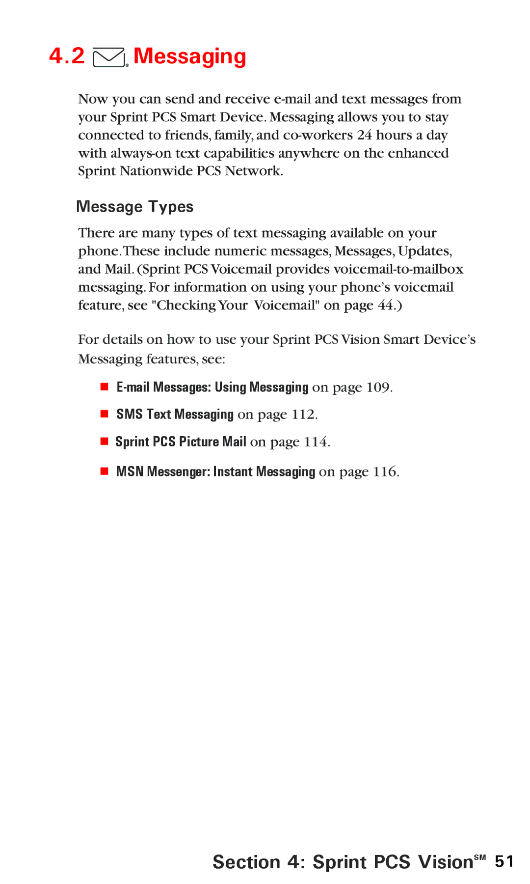 Audiovox PPC 6600 manual Messaging, Message Types 