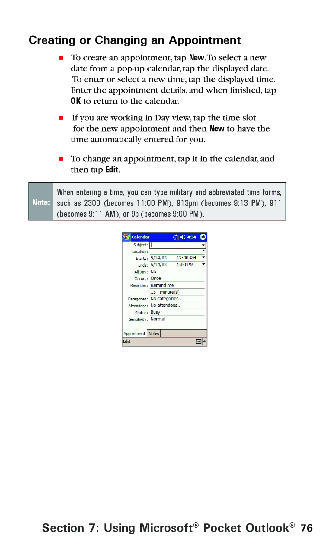 Audiovox PPC 6600 manual Creating or Changing an Appointment 