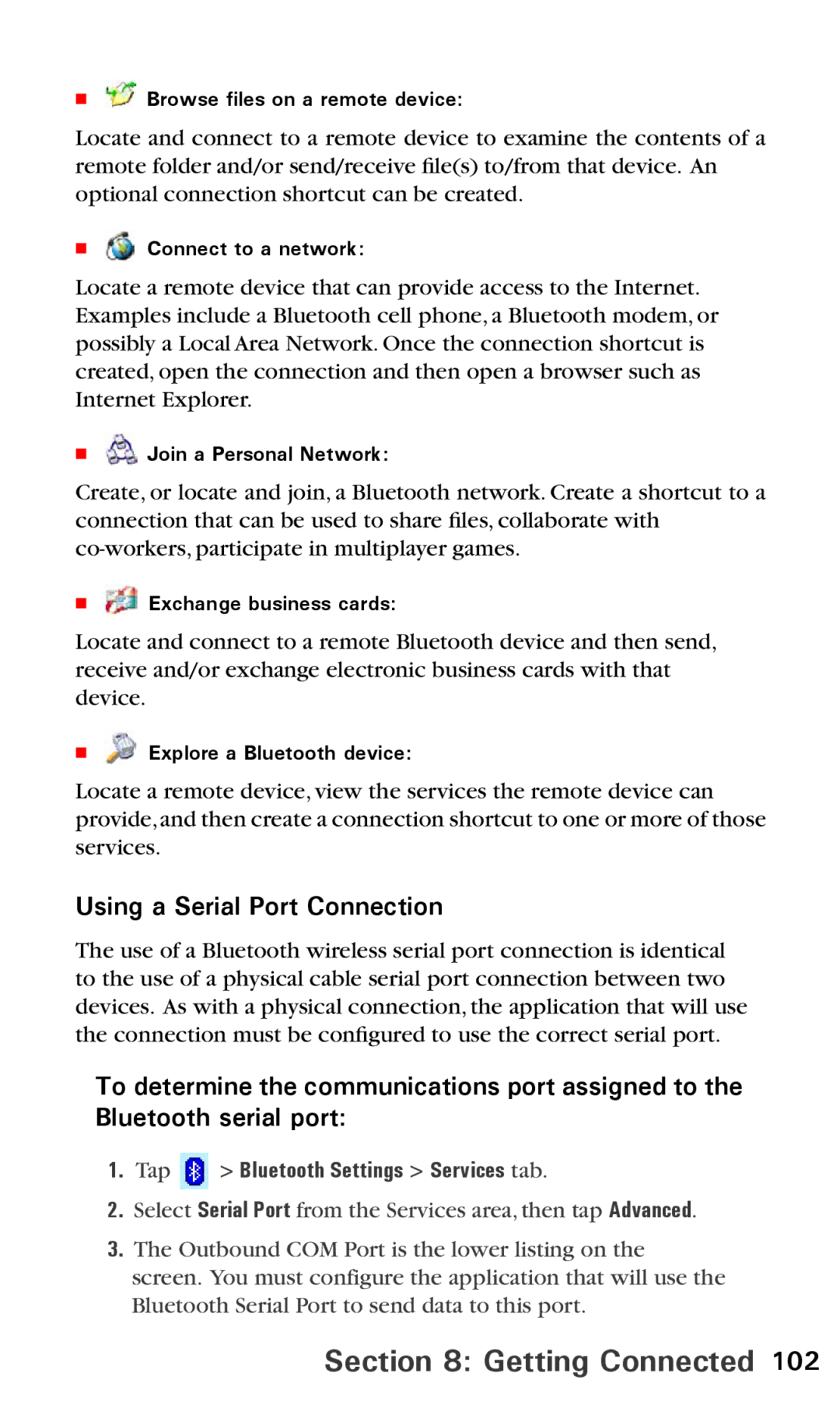 Audiovox PPC6600 manual Using a Serial Port Connection, Tap Bluetooth Settings Services tab 