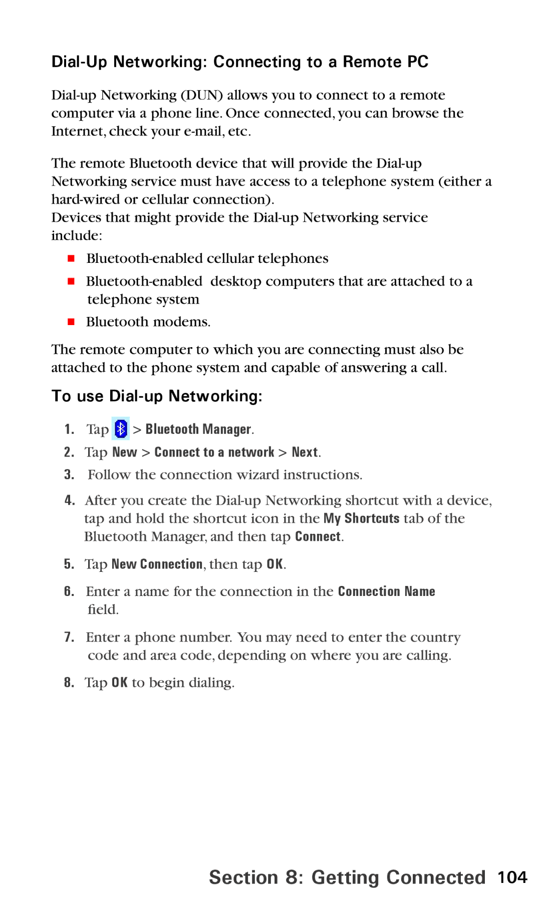 Audiovox PPC6600 manual Dial-Up Networking Connecting to a Remote PC, To use Dial-up Networking 