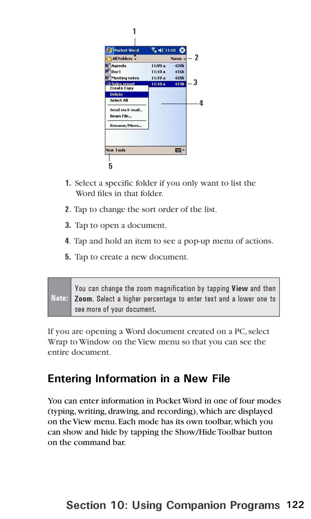 Audiovox PPC6600 manual Entering Information in a New File 