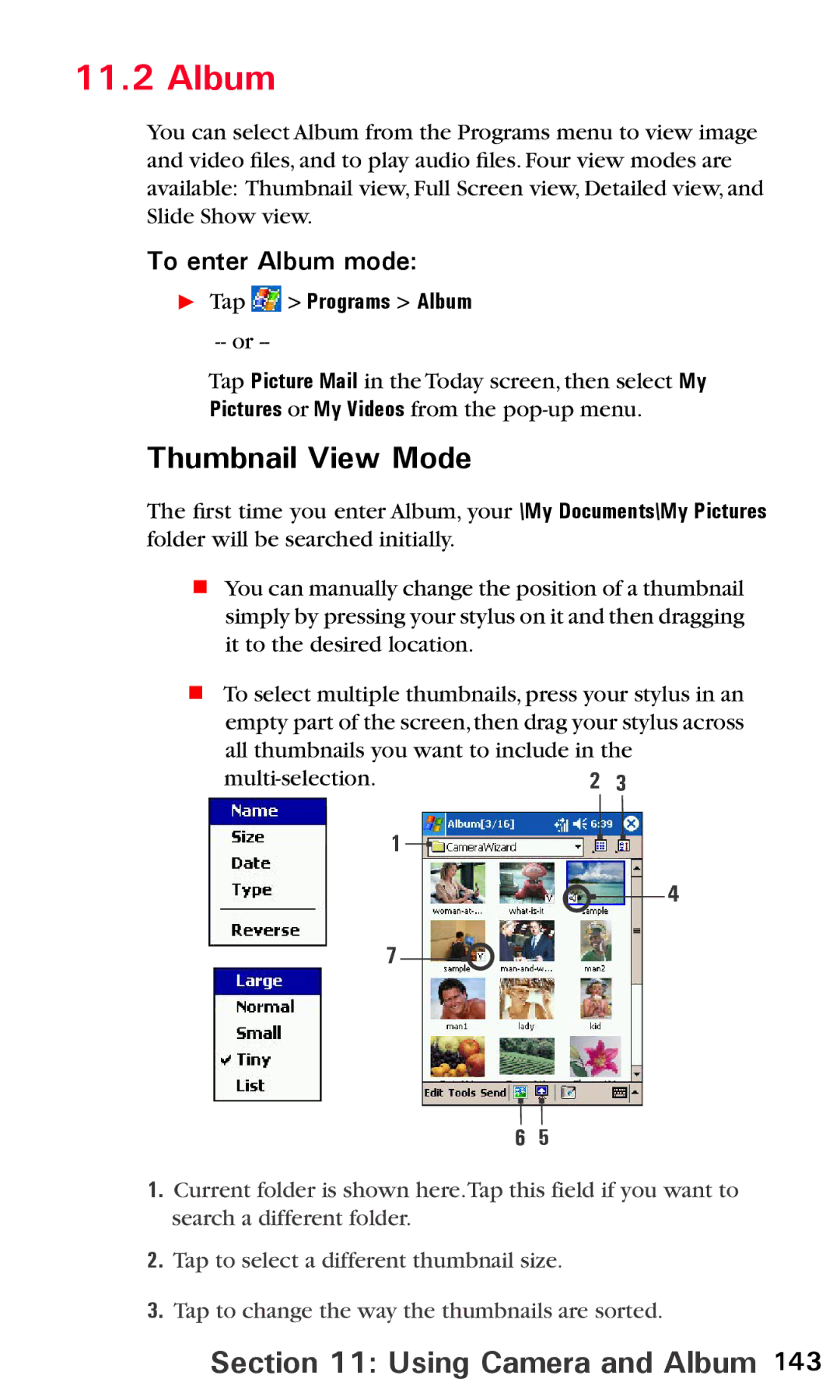 Audiovox PPC6600 manual Thumbnail View Mode, To enter Album mode,  Tap Programs Album 