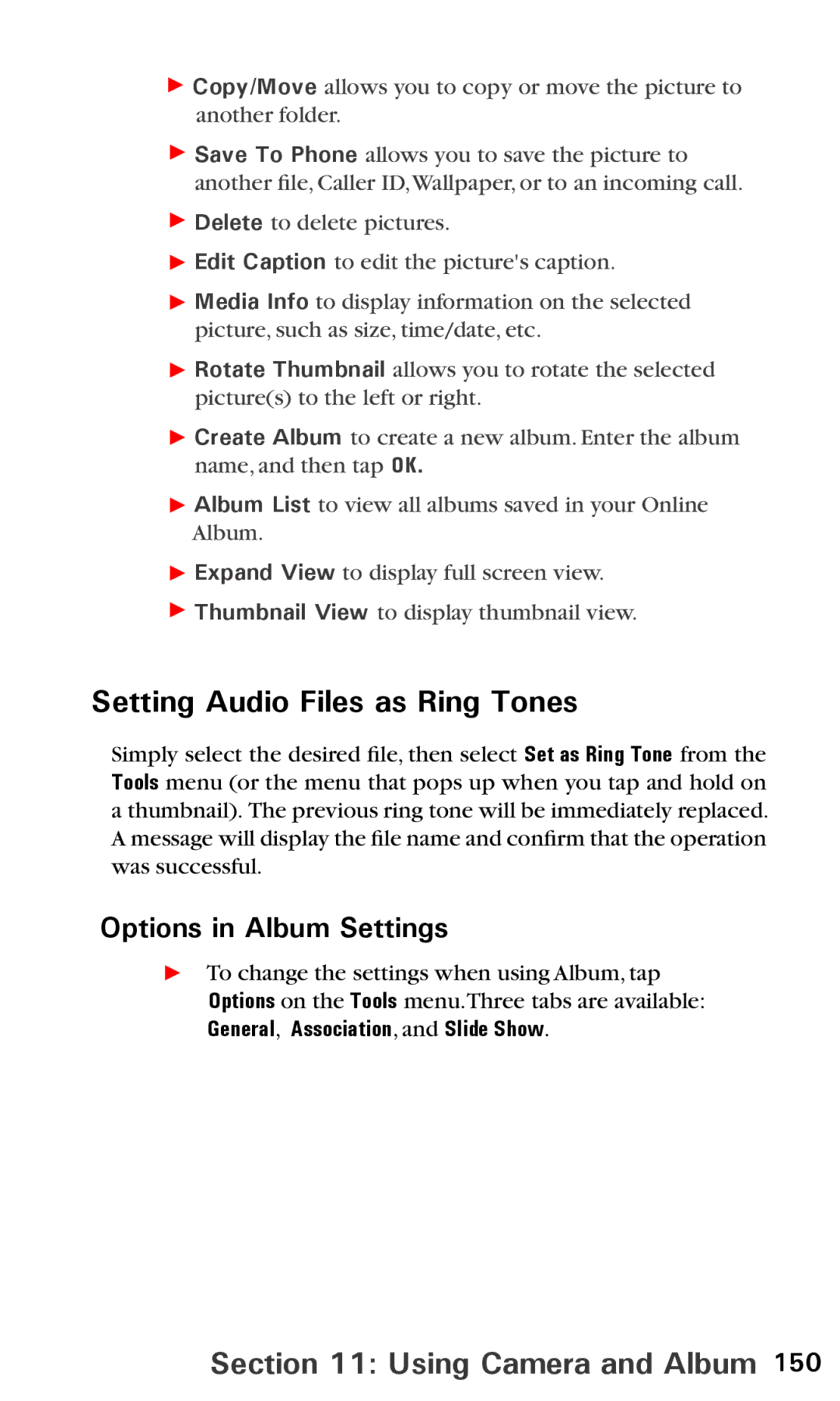 Audiovox PPC6600 manual Setting Audio Files as Ring Tones, General, Association, and Slide Show 