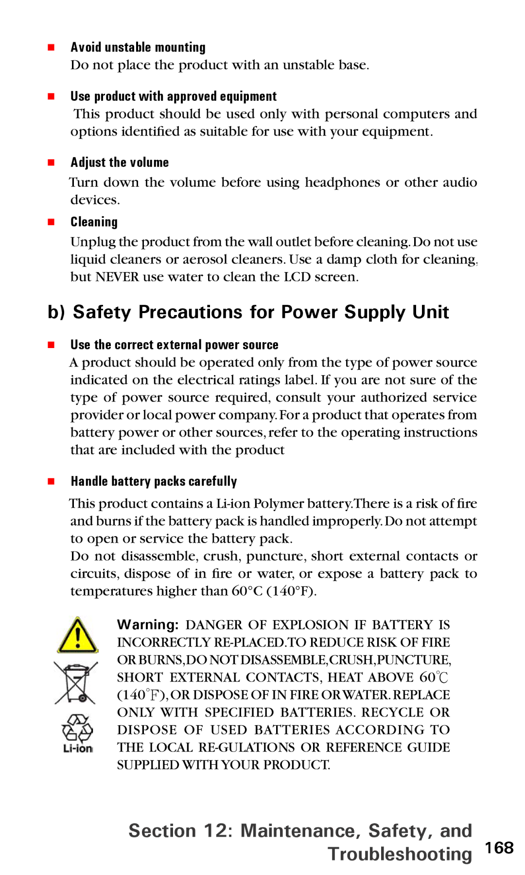 Audiovox PPC6600 manual Safety Precautions for Power Supply Unit 