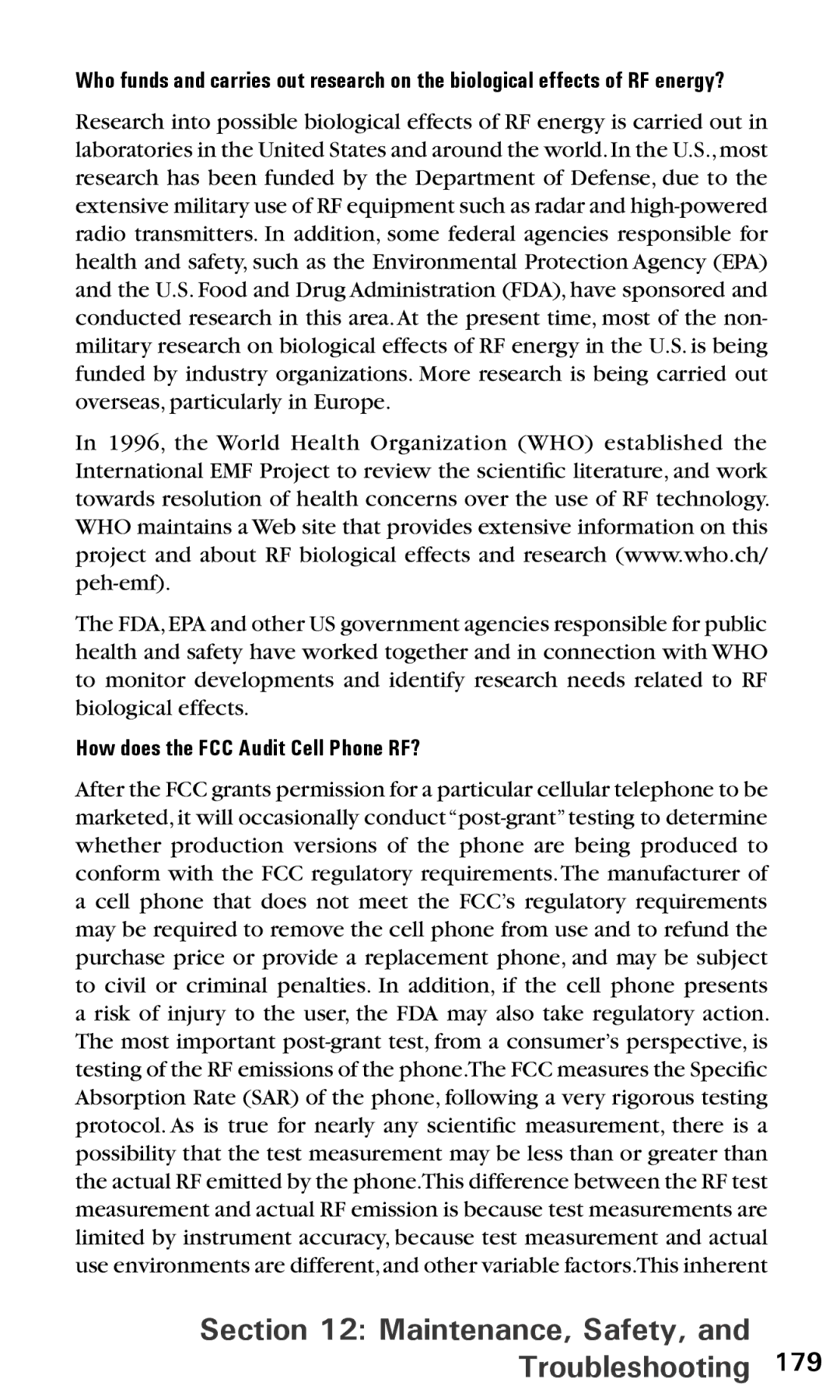 Audiovox PPC6600 manual How does the FCC Audit Cell Phone RF? 