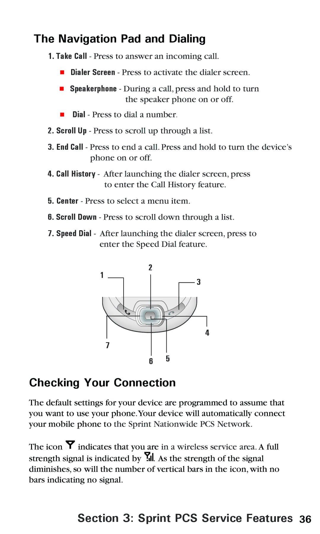 Audiovox PPC6600 manual Navigation Pad and Dialing, Checking Your Connection 