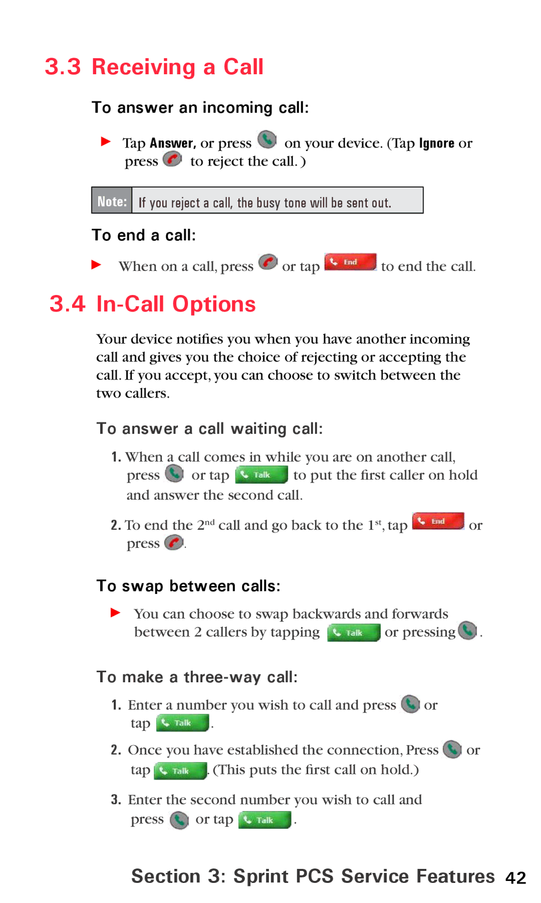 Audiovox PPC6600 manual To answer an incoming call, To end a call, To answer a call waiting call, To swap between calls 