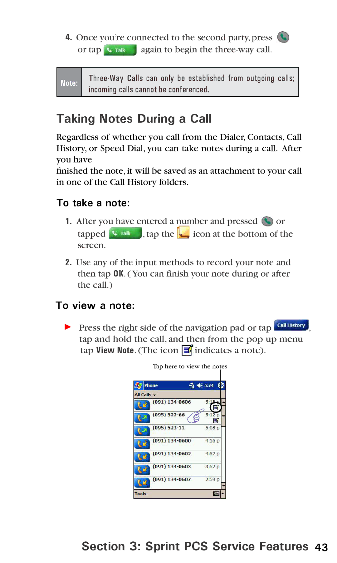 Audiovox PPC6600 manual Taking Notes During a Call, To take a note, To view a note 