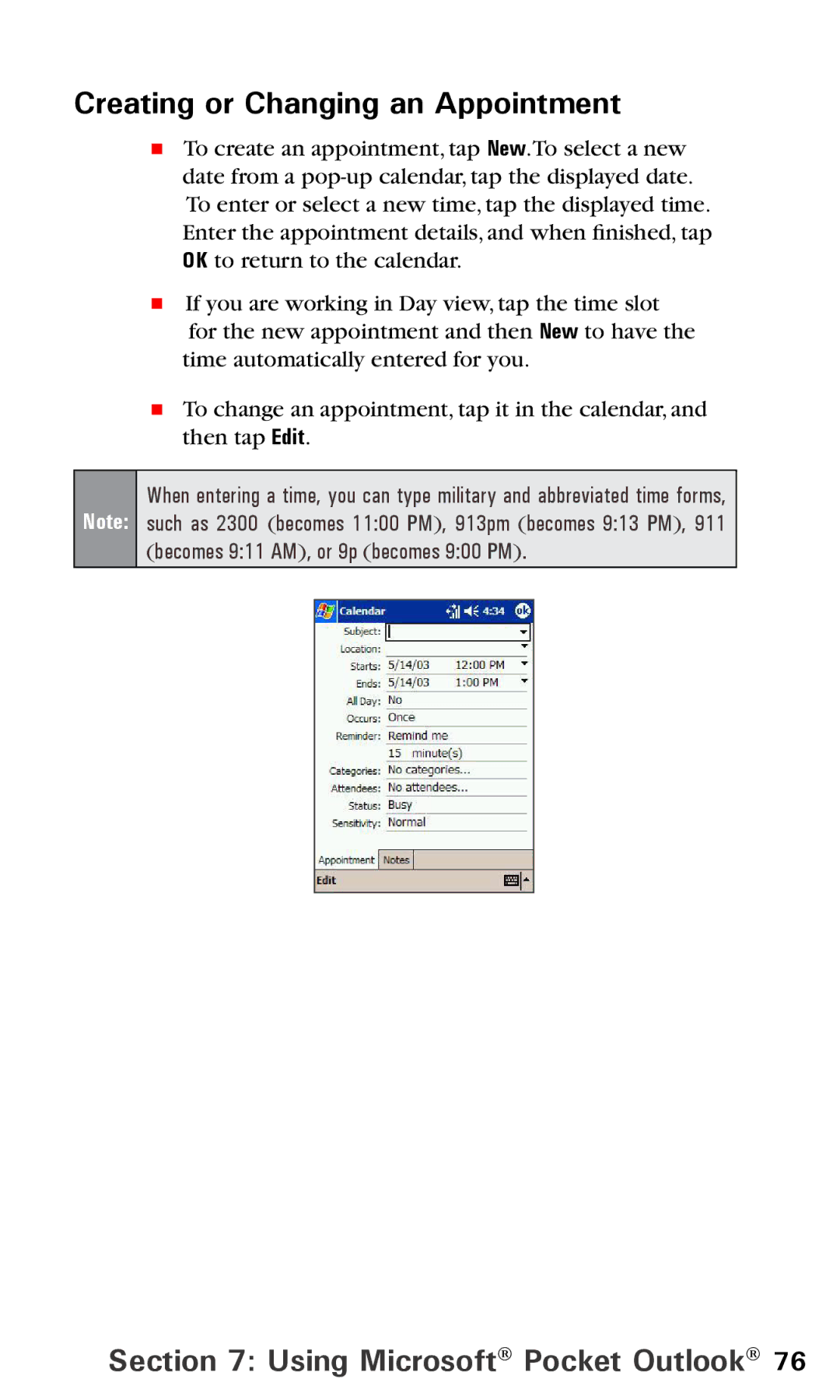 Audiovox PPC6600 manual Creating or Changing an Appointment 