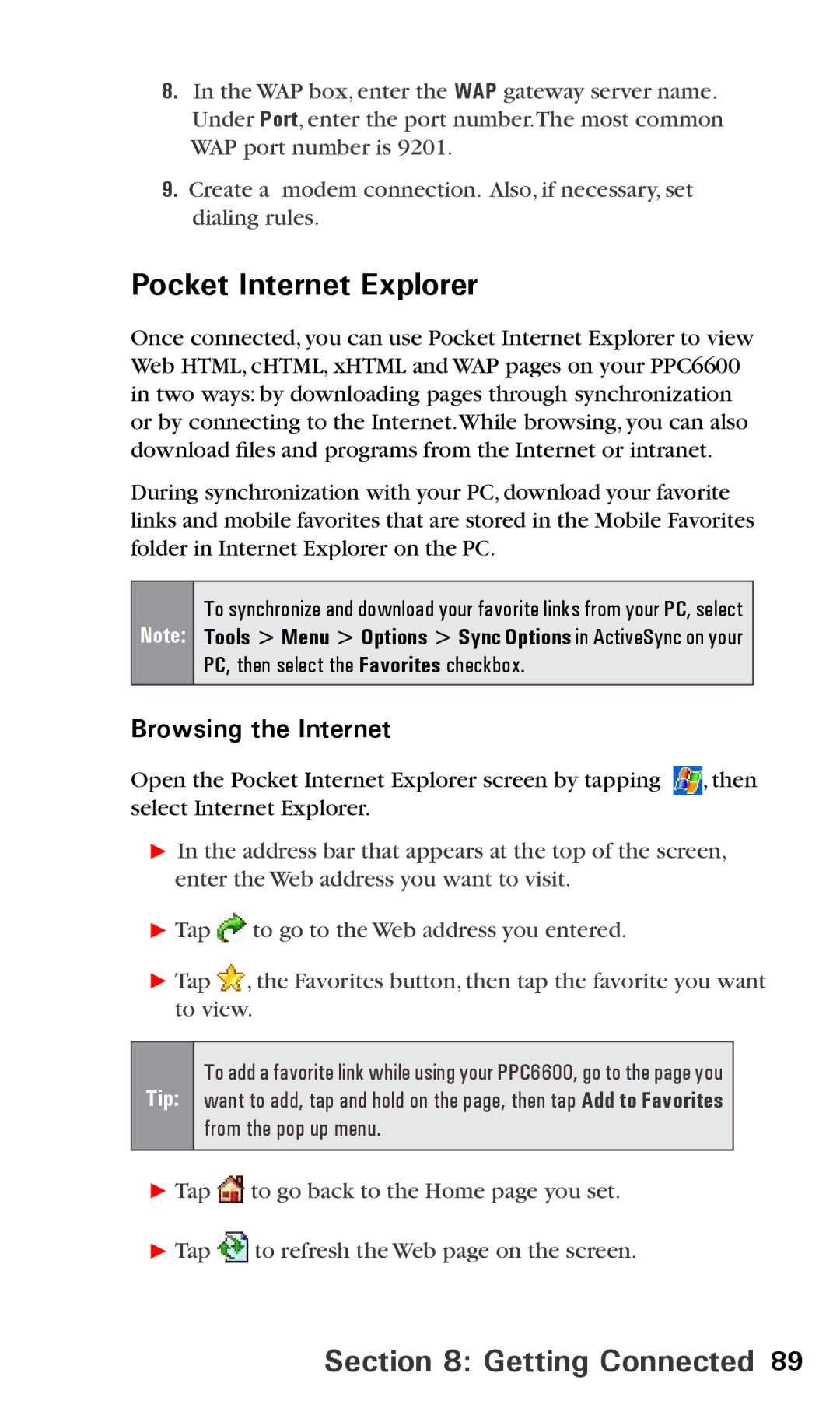 Audiovox PPC6600 manual Pocket Internet Explorer, Browsing the Internet 